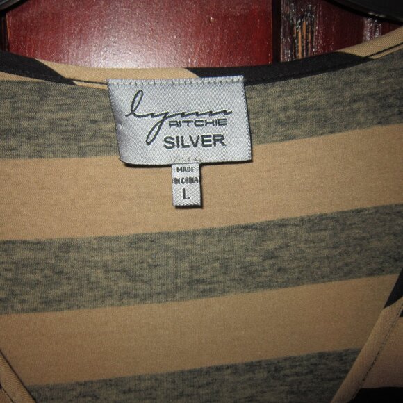 Lynn Ritchie Silver Size L Stretch Knit Tunic Top Blouse Shirt Pockets Lagenlook - Picture 3 of 3